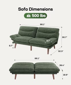 Alternative view of Futon Sofa Bed Futon Sofa with Adjustable Back and Armrests Converts to Small Sleeper Sofa Bed