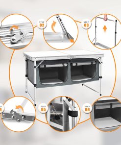 Alternative view of Outdoor Folding Table Aluminum Lightweight Height Adjustable with Storage Organizer for BBQ, Party, Camping