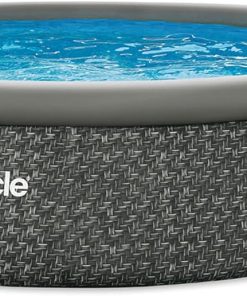 Funsicle 12 Foot by 36 Inch Quickset Round Inflatable Ring Top Outdoor Above Ground Swimming Pool Set with Pump and Cartridge Filter, Dark Herringbone