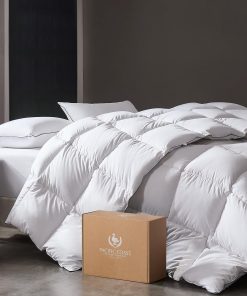 PACIFIC COAST Goose Feather Down Comforters Queen Size, 100% Cotton Extra Fluffy White Duvet Insert, Soft, Breathable, All Season Hotel Luxury Bedding Comforters, 8 Corner & Center Loops (90"x90")