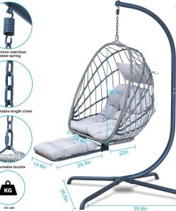 Alternative view of Hanging Egg Chair Stand Leg Rest Rattan Wicker Swing Hammock Chair UV-Resistant Cushion