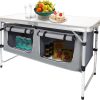 Outdoor Folding Table Aluminum Lightweight Height Adjustable with Storage Organizer for BBQ, Party, Camping