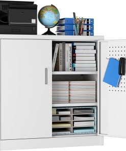 Alternative view of Metal Storage Cabinet with Pegboard 71'' x 34'' x 18'',Lockable Steel Storage Cabinet with 5 Adjustable Shelves and Door for Garage, Office, Kitchen, Assembly Required(Black)