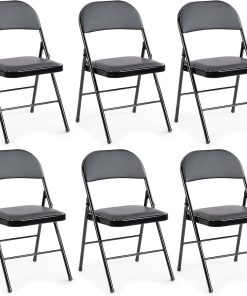 DUMOS 2 Pack Leather Padded Folding Chair, Indoor Outdoor Portable Stackable Commercial Seat
