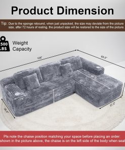 Alternative view of Cloud Sectional Couch with L-Shape Chaise Modern Modular Sofa Deep Seat Built-in Cup Holder