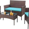 Homall 4 Pieces Outdoor Patio Furniture Sets Rattan Chair Wicker Set, Outdoor Indoor Use Backyard Porch Garden Poolside Balcony Furniture Sets (Grey)