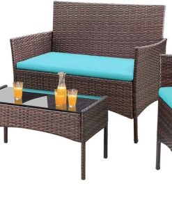 Homall 4 Pieces Outdoor Patio Furniture Sets Rattan Chair Wicker Set, Outdoor Indoor Use Backyard Porch Garden Poolside Balcony Furniture Sets (Grey)