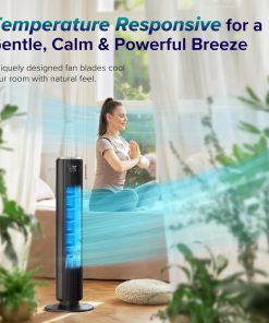 Alternative view of LEVOIT Tower Fan for Bedroom, Standing Fan with 28dB Quiet for Sleep, Remoter, 12H Timer, 25ft/s Velocity, 5 Speeds, 4 Modes, 90° Oscillation for Home, Office, Indoor, Bladeless 36 inch, White