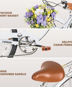 Alternative view of WEIZE Beach Cruiser Bike, 26 inch Commuter Bicycle for Adult Men and Women, 7-Speed/High-Carbon Steel/Front & Rear Fenders, Comfortable City Bikes with Rear Rack or Basket, Ergonomic Upright Design