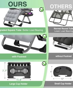 Alternative view of Indoor and outdoor patio chair folding lounge chair zero gravity chair with removable cushion camping lounge chair