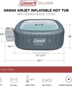 Alternative view of Coleman SaluSpa Atlantis AirJet 4 to 6 Person Inflatable Hot Tub Square Portable Outdoor Spa with 140 Soothing Jets with Cover, Blue