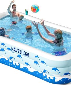 Inflatable Swimming Pool with Seats, 130" x 72" x 22" Full-Sized Durable PVC Thickened Above Ground Family Blow Up Pool for Outdoor Summer Water Party Backyard Garden Lawn