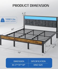Alternative view of Queen Size Bed Frame with 2-Tier Storage Shelves Headboard Platform Bed Charging Station