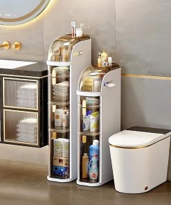 4-Tiers Narrow Bathroom Storage Cabinet 7.1 Slim Bathroom Floor Organizer with Drawers