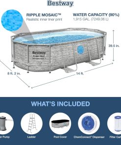 Alternative view of Power Steel Swim Vista Series II 14' x 8' 2" x 39.5" Above Ground Outdoor Swimming Pool Set with 530 GPH Filter Pump, Ladder, and Pool Cover
