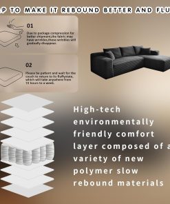 Alternative view of Cloud Sectional Couch with L-Shape Chaise Modern Modular Sofa with Deep Seat Modern Comfy Furniture Bedroom Lounge Dorm Office Apartment Home (Black, Left Facing Chaise)