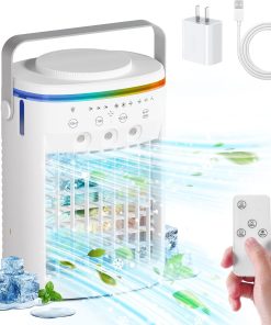 Portable Air Conditioner,Cooling Fan with 3 Speeds &3 Modes,2-8H Timer,1000ml Water Tank, Remote Control,4 in 1 Humidifier, Air Conditioner,Fan,Night Light,Evaporative Air Cooler for Home,Office