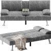 Flamaker Futon Sofa Bed Modern Folding Futon Set Convertible Recliner Lounge for Living Room with 2 Cup Holders, Removable Armrests (PU Leather, Black)