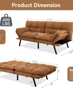 Alternative view of Amazon Basics Brown Loveseat,Convertible Couch Memory Foam Futon Sofa Bed Modern Sleeper Sofa for Small Compact Living Room,Office,Apartment, Linen Fabric
