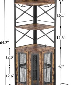 Alternative view of Aheaplus Corner Bar Cabinet with Power Outlet, Industrial Wine Cabinet with LED Strip and Glass Holder, 5-Tiers Liquor Cabinet Bar Unit for Home, Corner Display Cabinet for Small Space, White Oak