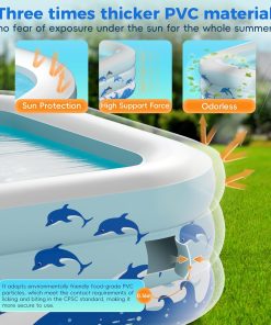 Alternative view of Inflatable Swimming Pool with Seats, 130" x 72" x 22" Full-Sized Durable PVC Thickened Above Ground Family Blow Up Pool for Outdoor Summer Water Party Backyard Garden Lawn