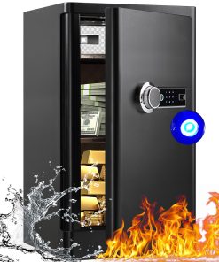 5.0 Cubic Feet Extra Large Biometric Home Safe Fireproof Waterproof, Anti-Theft Touch Screen Fingerprint Home Security Safe Box With Hidden Compartment, Separate Lock Box and Led Light(TC60)