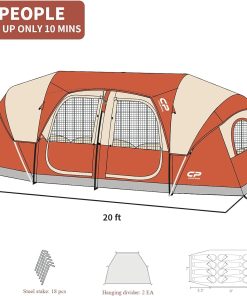 Alternative view of CAMPROS CP Tent 12-Person-Camping-Tents,3 Room Family Tents,Waterproof Windproof Family Tent with Top Rainfly,6 Large Mesh Windows,Double Layer,Easy Set Up, Portable with Carry Bag-20' x 9' x 72"(H)