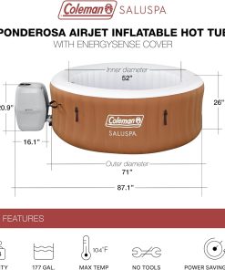 Alternative view of Coleman SaluSpa Miami AirJet 2 to 4 Person Round Inflatable Hot Tub Portable Outdoor Spa with 120 Soothing AirJets and Insulated Cover, Black