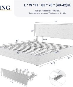 Alternative view of Allewie Upholstered Queen Size Platform Bed Frame with 4 Storage Drawers and Headboard