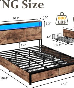 Alternative view of Lifezone Queen Bed Frame with 2-Tier Storage Headboard, Metal Platform Bed Frame with 4 Storage Drawers, Built in Charging Station & LED, Noise-Free/Metal Support/No Box Spring Needed