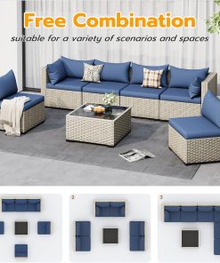 Alternative view of UDPATIO Outdoor Patio Furniture Set, 7-Piece PE Wicker Sectional Sofa with Tea Table, Outdoor Conversation Set