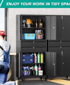 Alternative view of SISESOL Metal Storage Cabinet with Wheels,75 inch Tall Rolling Garage Storage Cabinet with Lock,Black Metal Cabinets with Wheels and Shelves,Deep Heavy Duty Tool Locker for Garage,Home,Office,Shop