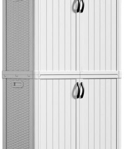 Greesum Outdoor Horizontal Storage Shed 27 Cu.ft Resin Large Storage Box for Garden Patio