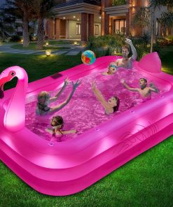 Inflatable Pool with Lights, Solar Flamingo Swimming Pool for Kids,Adults Inflatable Blow up Pool, Large Kiddie Pool, Durable Thickened Inflatable Family Pool for Backyard,Outdoor,105"x65"x25"
