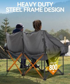 Alternative view of Double Camping Chairs Padded Loveseat Chair for 2 Person - Heavy Duty Oversized Camping Couch for Adults Outdoor Lawn Beach - Portable Folding Sofa with Cup Holders and Carry Bag, Grey