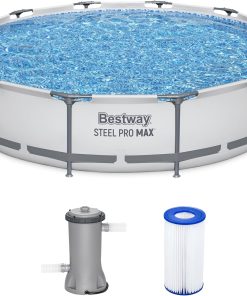 Steel Pro MAX 10 Foot x 30 Inch Round Metal Frame Above Ground Outdoor Backyard Swimming Pool Set with 330 GPH Filter Pump