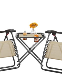3PCS Zero Gravity Recliner Portable Outdoor Reclining Chair Set w/Side Table Folding Chaise Lounge Chairs
