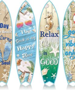 Blulu 4 Pcs Surfboard Wall Decor Surfboard Wall Hanging Sign Wooden Beach Decoration Summer Theme Decor Hawaiian Luau Party Decoration for Home Bar Aloha Tropical Birthday Party(Tiki)