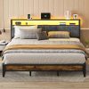 OLEVS Single Bed Frame LED Light Storage Headboard Charging Station Metal Platform Bed
