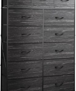 WLIVE Storage Organizer Unit with 13 Fabric Bins, Storage Drawers Organizer with Steel Frame, Tall Storage Tower Organizaton for Living Room, Hallway, Office, Charcoal Black