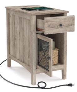 Side Table with Storage End Table with USB Ports and Outlets Nightstand with Charging Station
