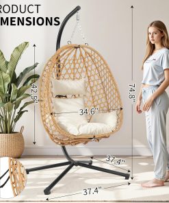 Alternative view of Egg Chair with Stand Patio Wicker Hanging Chair Hammock Swing Chair 350LBS Capacity