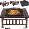 Yaheetech Multifunctional Fire Pit Table 32in Square Metal Firepit Stove Backyard Patio Garden Fireplace for Camping, Outdoor Heating, Bonfire and Picnic