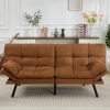 Amazon Basics Brown Loveseat,Convertible Couch Memory Foam Futon Sofa Bed Modern Sleeper Sofa for Small Compact Living Room,Office,Apartment, Linen Fabric