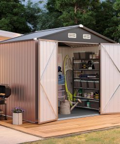 Aoxun 7.4x5.3FT Shed with Floor Galvanized Steel Outdoor Storage Shed Metal Garden Shed