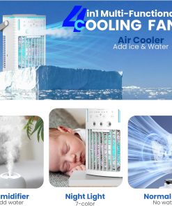 Alternative view of Portable Air Conditioners Fan,Small Cooler Evaporative Air Conditioner with Remoter,Mini Portable AC for Room Camping Car Office,3-in-1 Desktop Personal Mini Cooler with Colorful Night Light - Gray