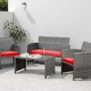 Shintenchi 4 Piece Patio Ratten Set Outdoor Furniture Set Wicker Conversation Set with Cushions and Tempered Glass Tabletop,Beige