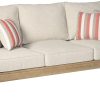 Signature Design by Ashley Clare View Coastal Outdoor Patio Eucalyptus Sofa with Cushions, Beige