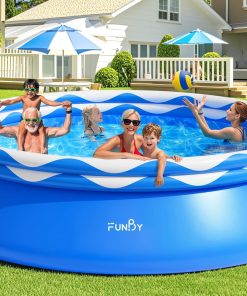 Upgraded Double Rings Inflatable Above Ground Pool Easy Set,Inflatable Swimming Pool for Adults,Inflatable Top Rings Above Ground Swimming Pool,Water Ripple Print,500 Gal Capacity (8ftx26in)