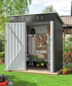 Polar Aurora 8 x 12 FT Outdoor Storage Shed, Metal Garden Shed with Updated Frame Structure, Tool Sheds for Backyard Garden Patio Lawn Black